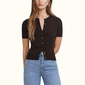 Dynamite Becca Short Sleeve Cardigan in Java Brown